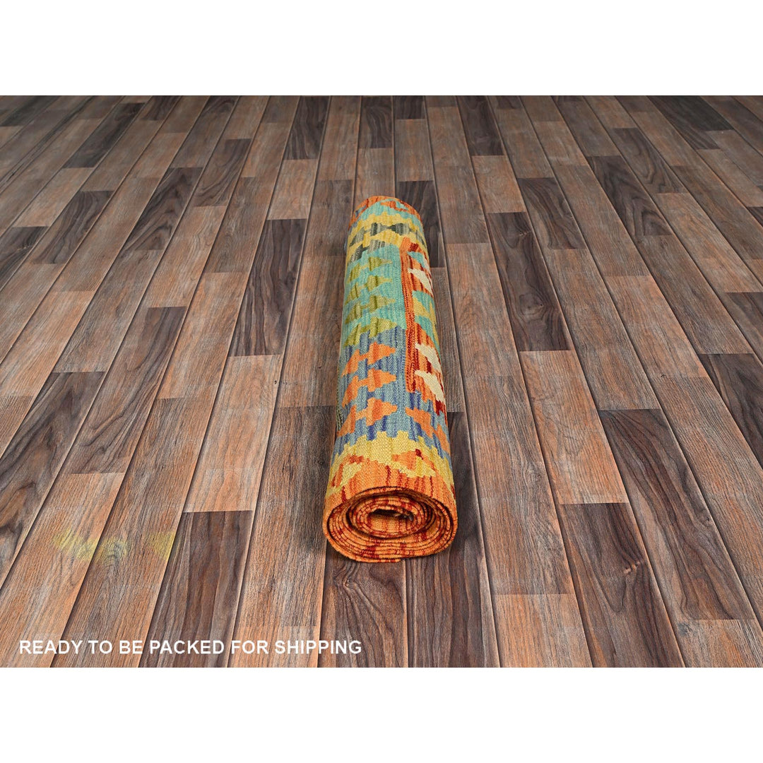 2'9" x 12'8" New Hand Woven Orange Wool Runner Oriental Rug - MOA1021231