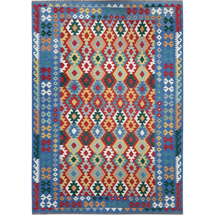 6'8" x 9'5" New Hand Woven Red Wool Rectangle Oriental Rug - MOA1021239