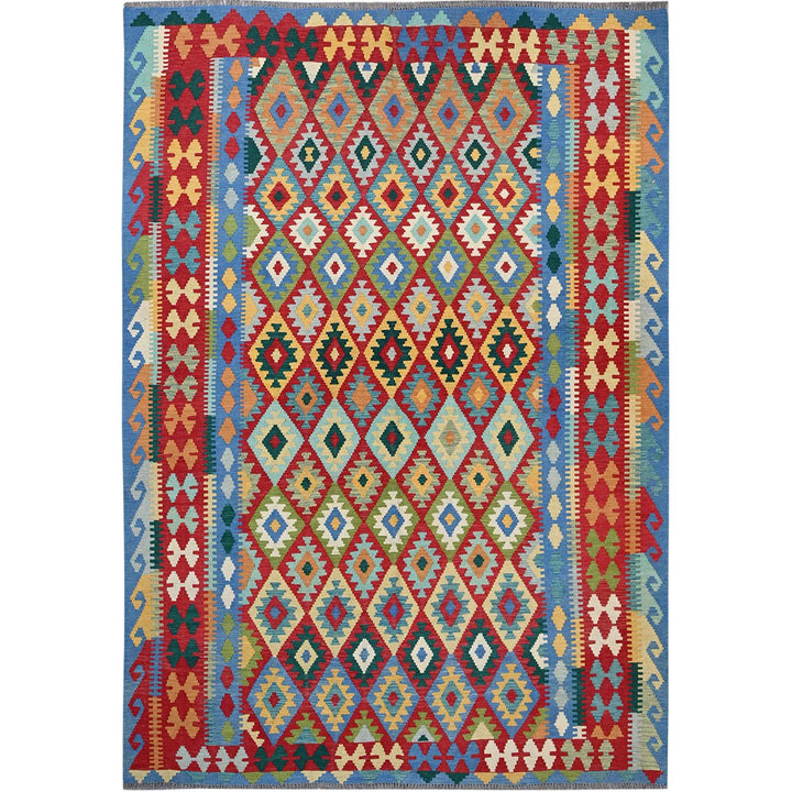 6'10" x 9'8" New Hand Woven Red Wool Rectangle Oriental Rug - MOA1021240