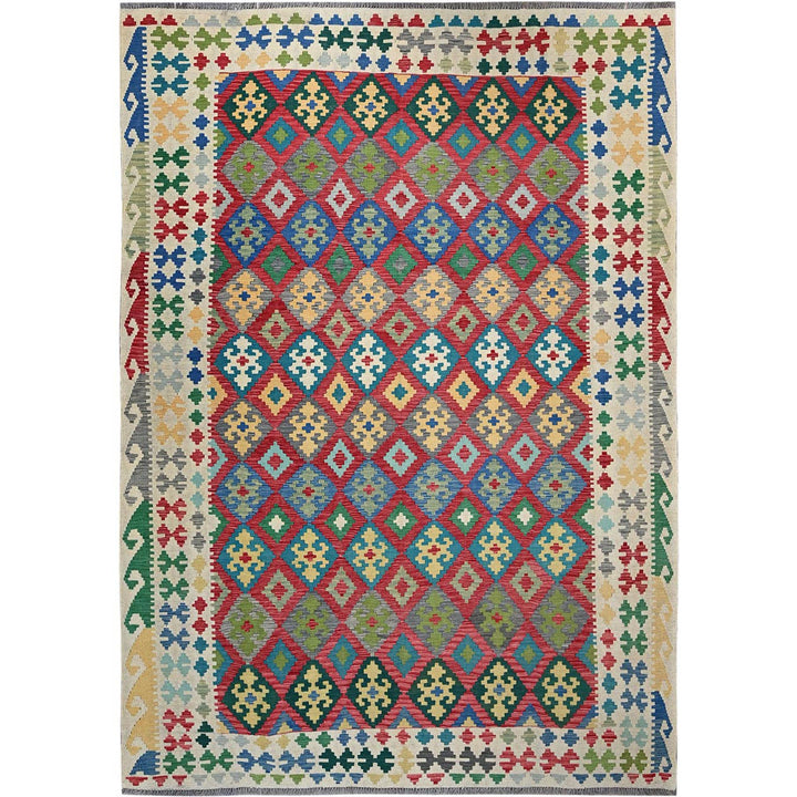 6'11" x 9'10" New Hand Woven Red Wool Rectangle Oriental Rug - MOA1021241