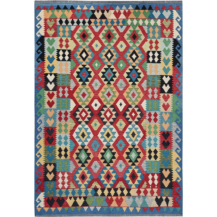 6'7" x 9'8" New Hand Woven Red Wool Rectangle Oriental Rug - MOA1021242