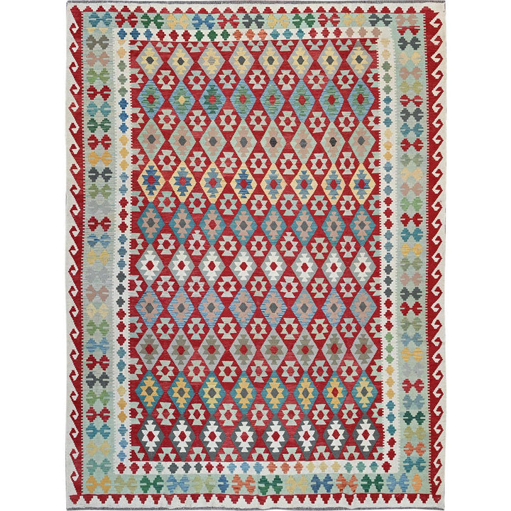 8'10" x 11'8" New Hand Woven Red Wool Rectangle Oriental Rug - MOA1021244