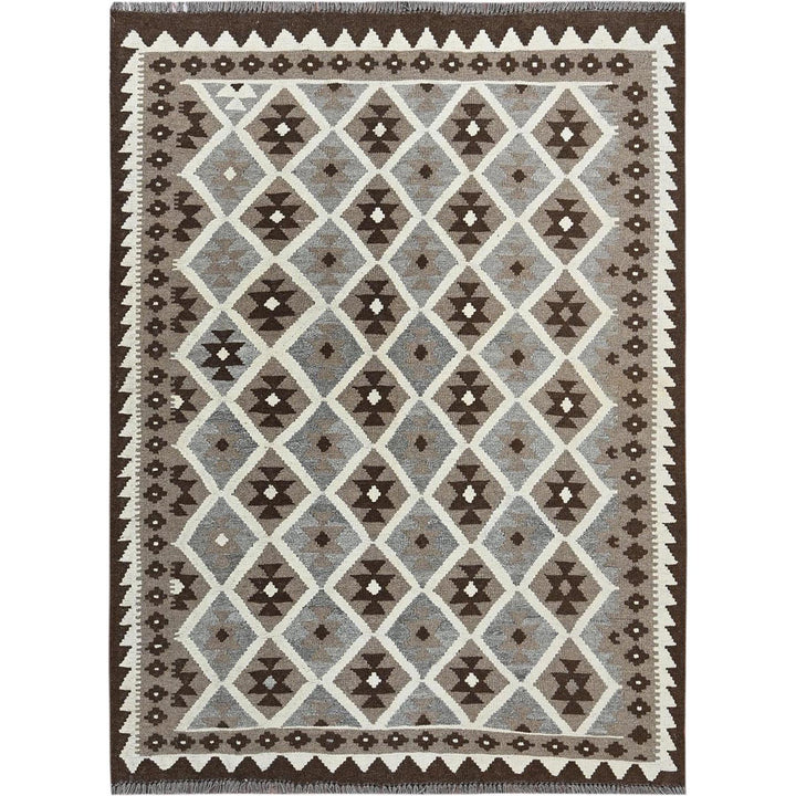 4'10" x 6'6" New Hand Woven Grey Wool Rectangle Oriental Rug - MOA1021245