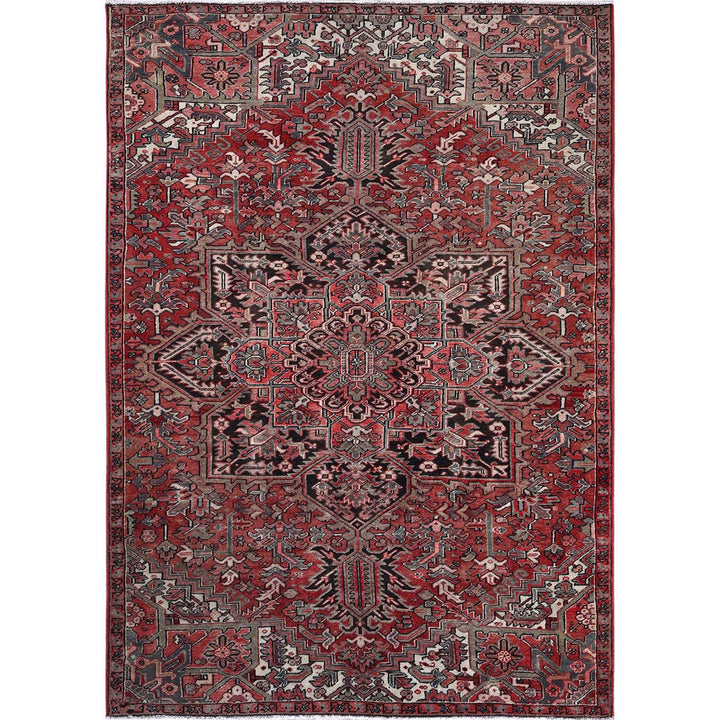 7'6" x 10'7" Vintage Hand Knotted Red Wool Rectangle Oriental Rug - MOA1021249