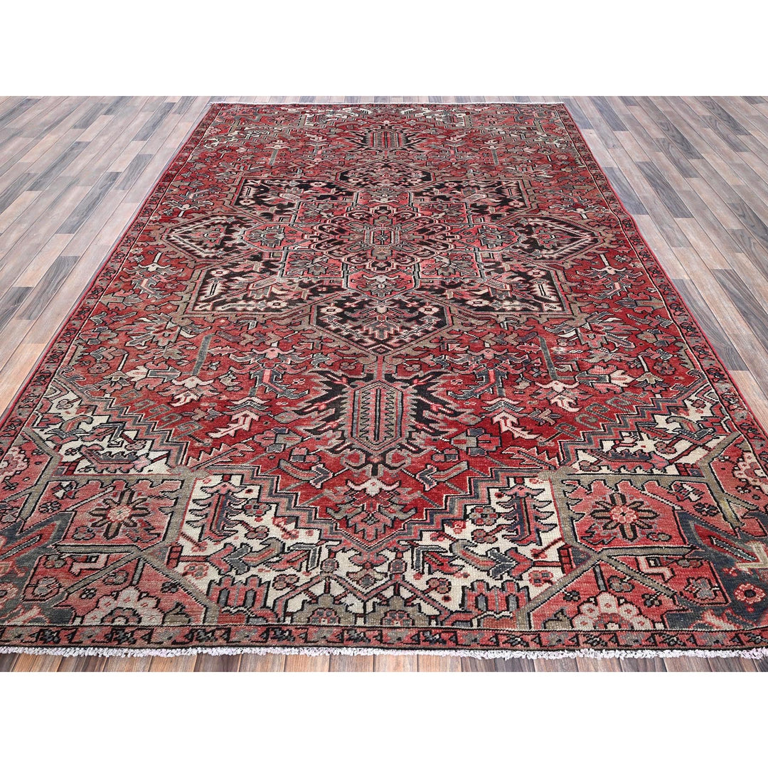7'6" x 10'7" Vintage Hand Knotted Red Wool Rectangle Oriental Rug - MOA1021249