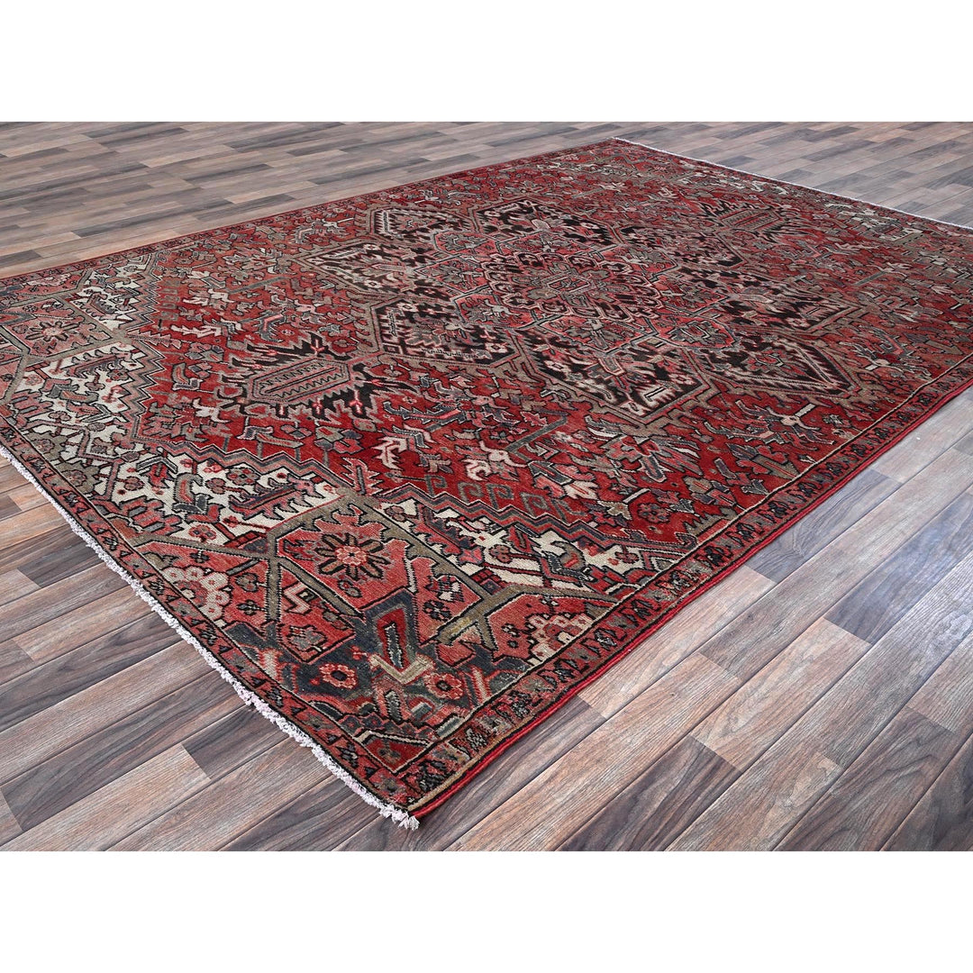 7'6" x 10'7" Vintage Hand Knotted Red Wool Rectangle Oriental Rug - MOA1021249