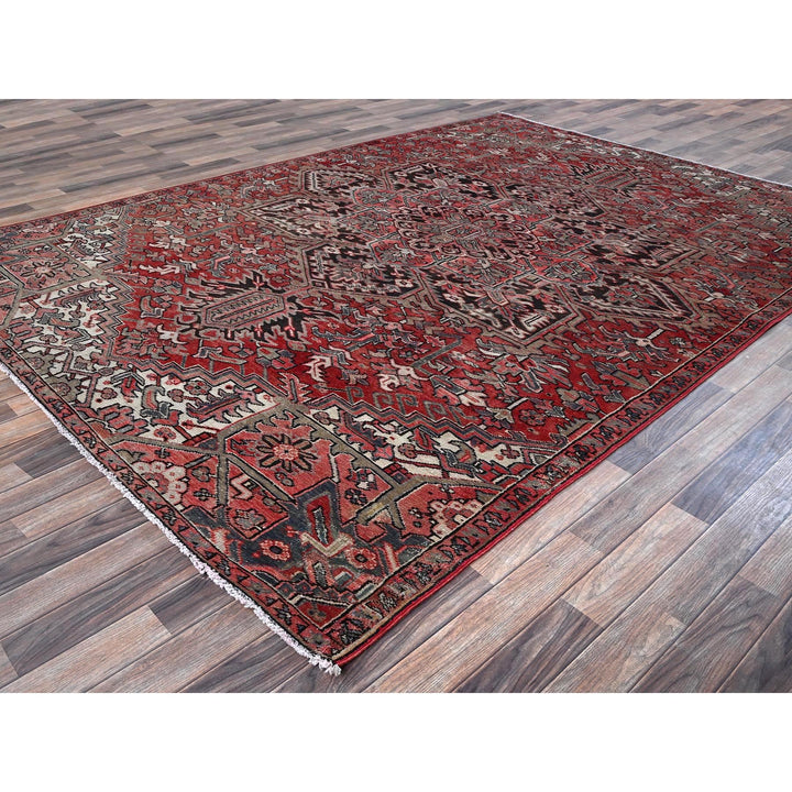 7'6" x 10'7" Vintage Hand Knotted Red Wool Rectangle Oriental Rug - MOA1021249