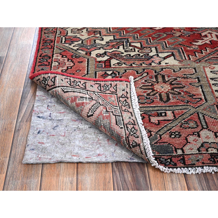 7'6" x 10'7" Vintage Hand Knotted Red Wool Rectangle Oriental Rug - MOA1021249