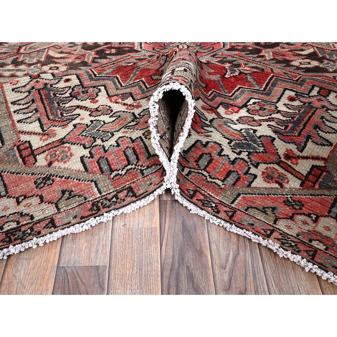 7'6" x 10'7" Vintage Hand Knotted Red Wool Rectangle Oriental Rug - MOA1021249