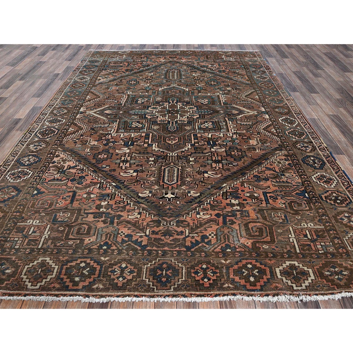 7'9" x 10'9" Vintage Hand Knotted Brown Wool Rectangle Oriental Rug - MOA1021269