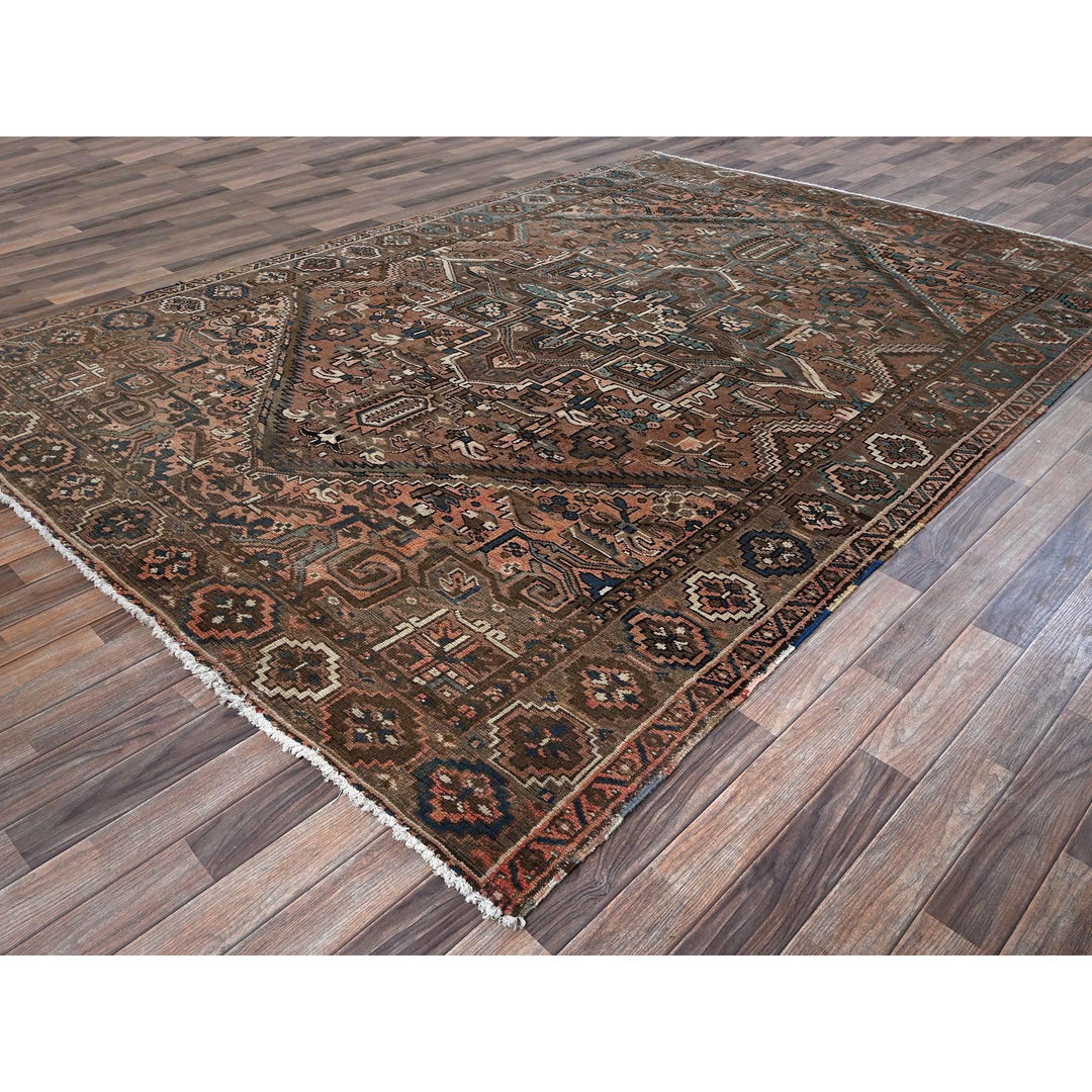 7'9" x 10'9" Vintage Hand Knotted Brown Wool Rectangle Oriental Rug - MOA1021269