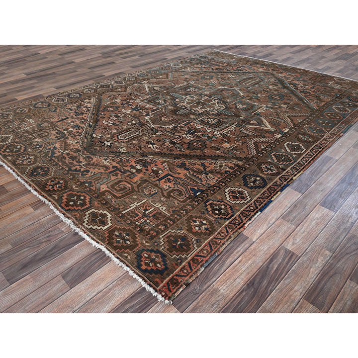 7'9" x 10'9" Vintage Hand Knotted Brown Wool Rectangle Oriental Rug - MOA1021269