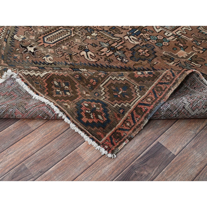 7'9" x 10'9" Vintage Hand Knotted Brown Wool Rectangle Oriental Rug - MOA1021269