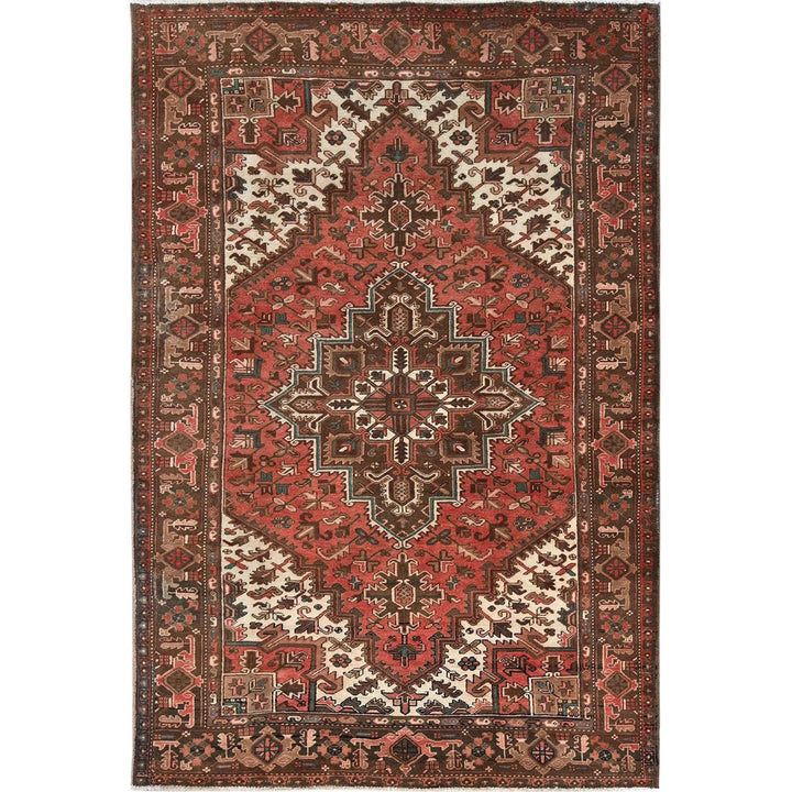 6'5" x 9'7" Vintage Hand Knotted Red Wool Rectangle Oriental Rug - MOA1021270