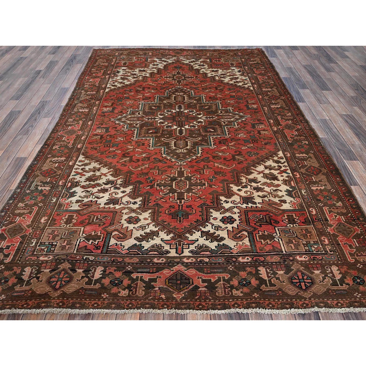 6'5" x 9'7" Vintage Hand Knotted Red Wool Rectangle Oriental Rug - MOA1021270