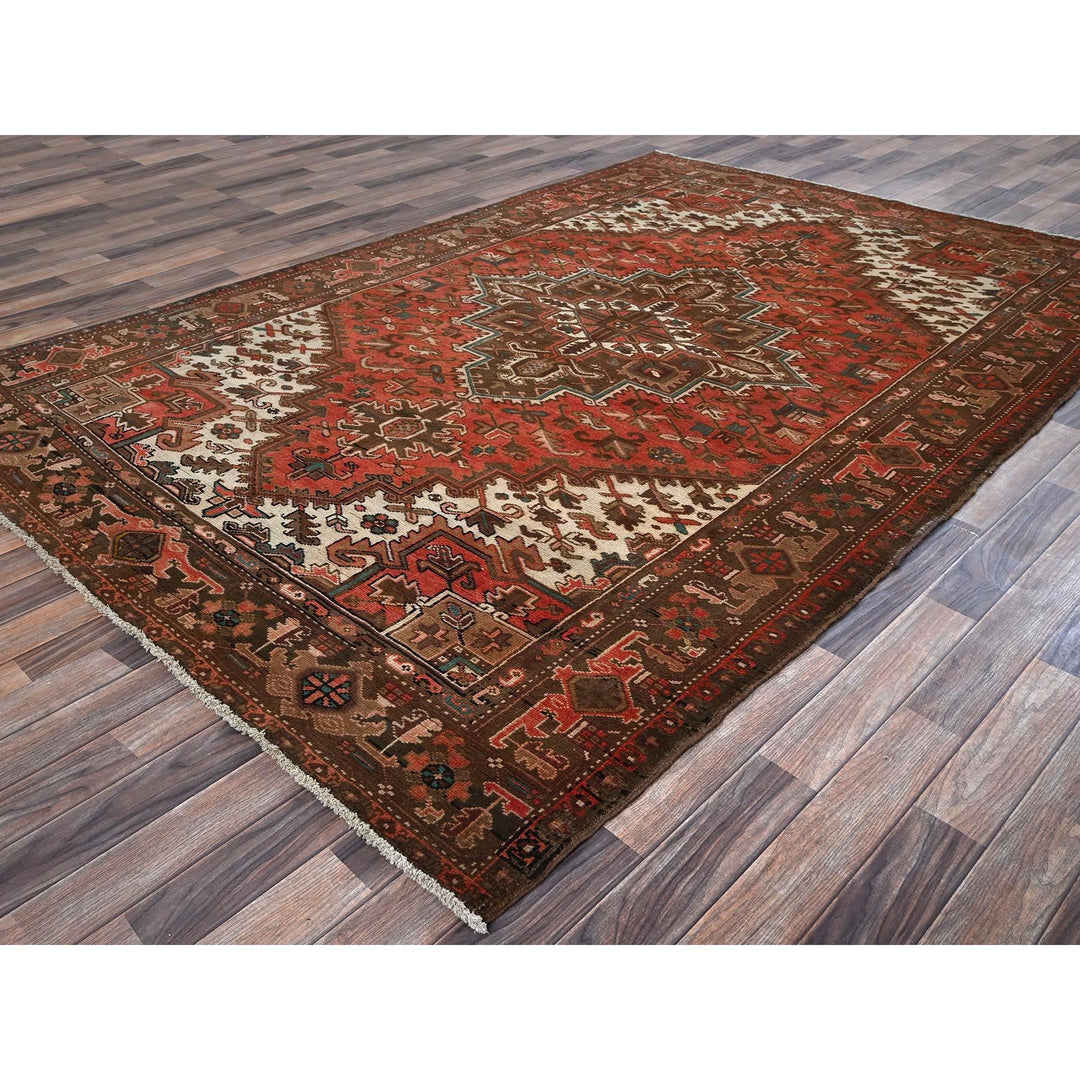6'5" x 9'7" Vintage Hand Knotted Red Wool Rectangle Oriental Rug - MOA1021270