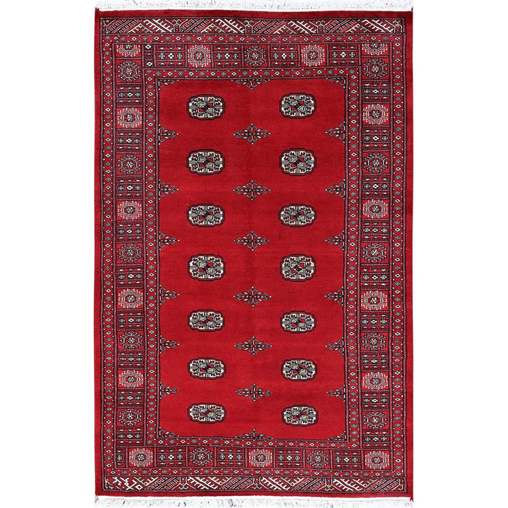 4'1" x 6'3" New Hand Knotted Red Wool Rectangle Oriental Rug - MOA1021307