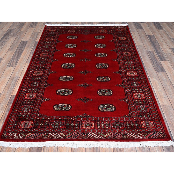 4'1" x 6'3" New Hand Knotted Red Wool Rectangle Oriental Rug - MOA1021307