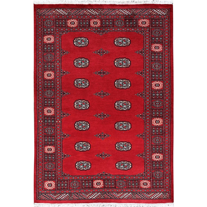 4'2" x 6'0" New Hand Knotted Red Wool Rectangle Oriental Rug - MOA1021309
