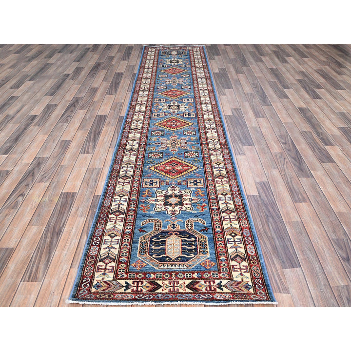 2'8" x 11'8" New Hand Knotted Blue Wool Runner Oriental Rug - MOA102132