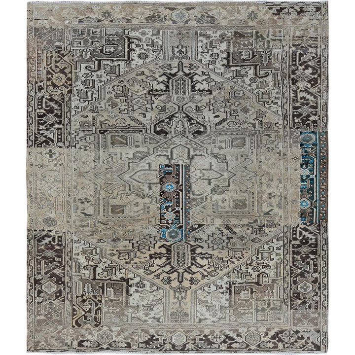 8'0" x 9'4" Vintage Hand Knotted Grey Wool Rectangle Oriental Rug - MOA1021336