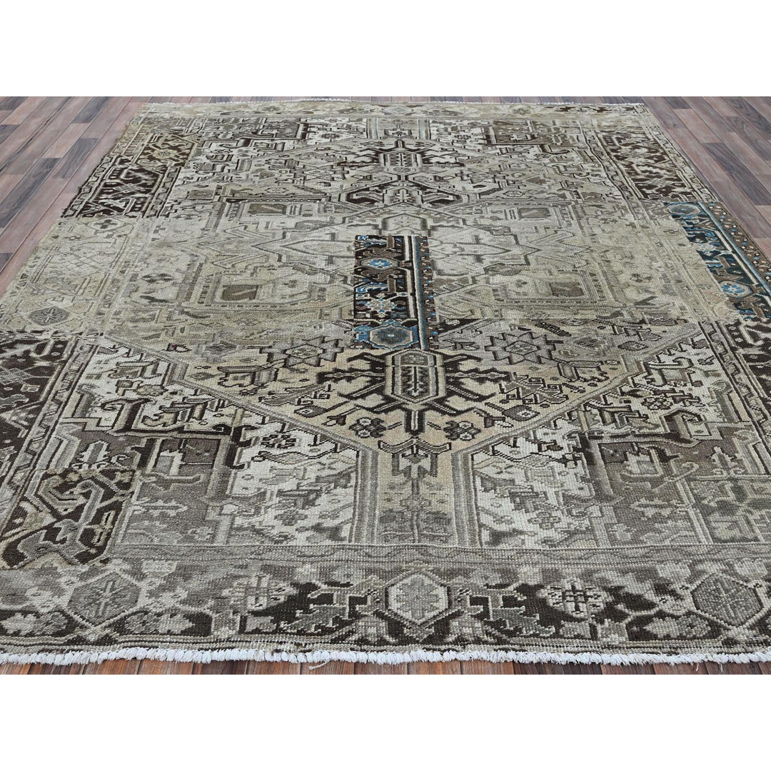 8'0" x 9'4" Vintage Hand Knotted Grey Wool Rectangle Oriental Rug - MOA1021336