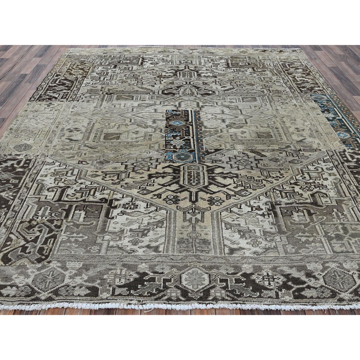 8'0" x 9'4" Vintage Hand Knotted Grey Wool Rectangle Oriental Rug - MOA1021336