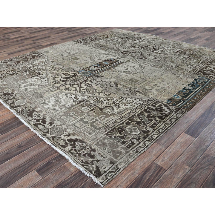 8'0" x 9'4" Vintage Hand Knotted Grey Wool Rectangle Oriental Rug - MOA1021336