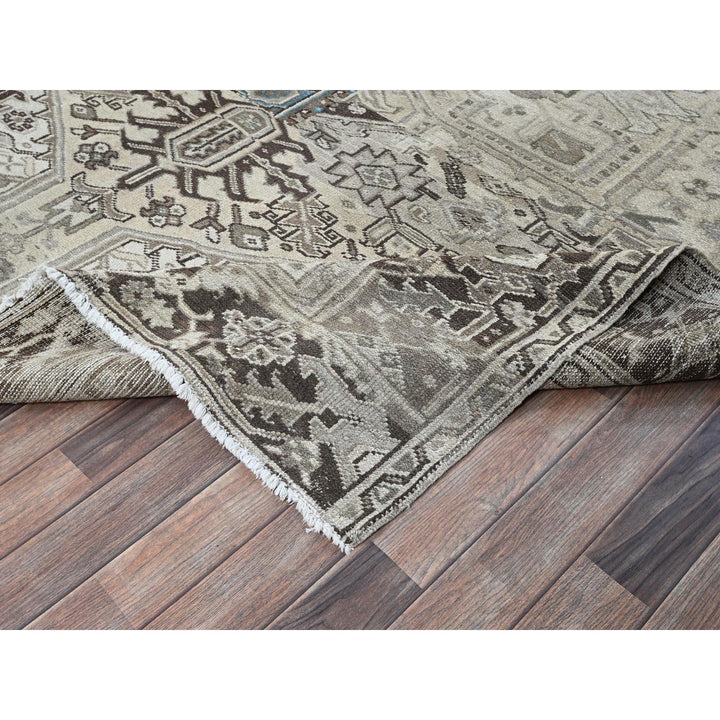 8'0" x 9'4" Vintage Hand Knotted Grey Wool Rectangle Oriental Rug - MOA1021336