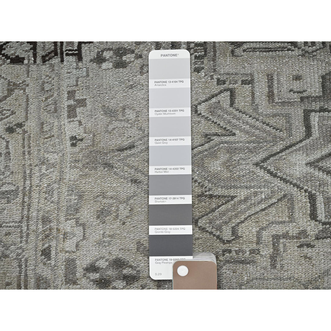 8'0" x 9'4" Vintage Hand Knotted Grey Wool Rectangle Oriental Rug - MOA1021336
