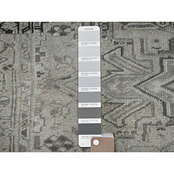 8'0" x 9'4" Vintage Hand Knotted Grey Wool Rectangle Oriental Rug - MOA1021336