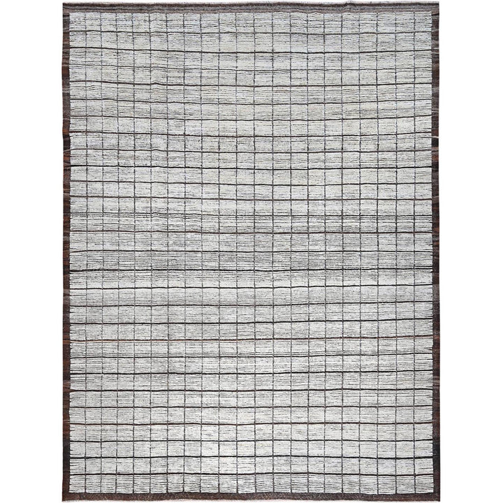 10'5" x 13'8" New Hand Knotted Ivory Wool Rectangle Oriental Rug - MOA1021341