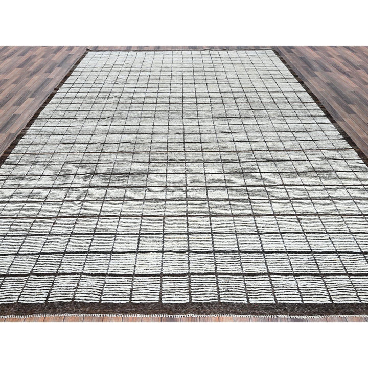 10'5" x 13'8" New Hand Knotted Ivory Wool Rectangle Oriental Rug - MOA1021341