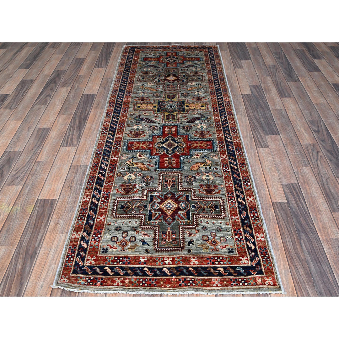 2'8" x 7'5" New Hand Knotted Grey Wool Runner Oriental Rug - MOA1021342