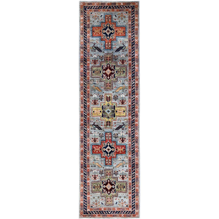 2'7" x 9'9" New Hand Knotted Grey Wool Runner Oriental Rug - MOA1021343