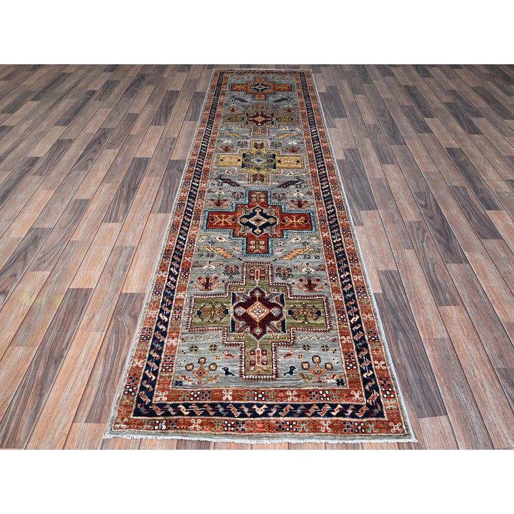 2'7" x 9'9" New Hand Knotted Grey Wool Runner Oriental Rug - MOA1021343