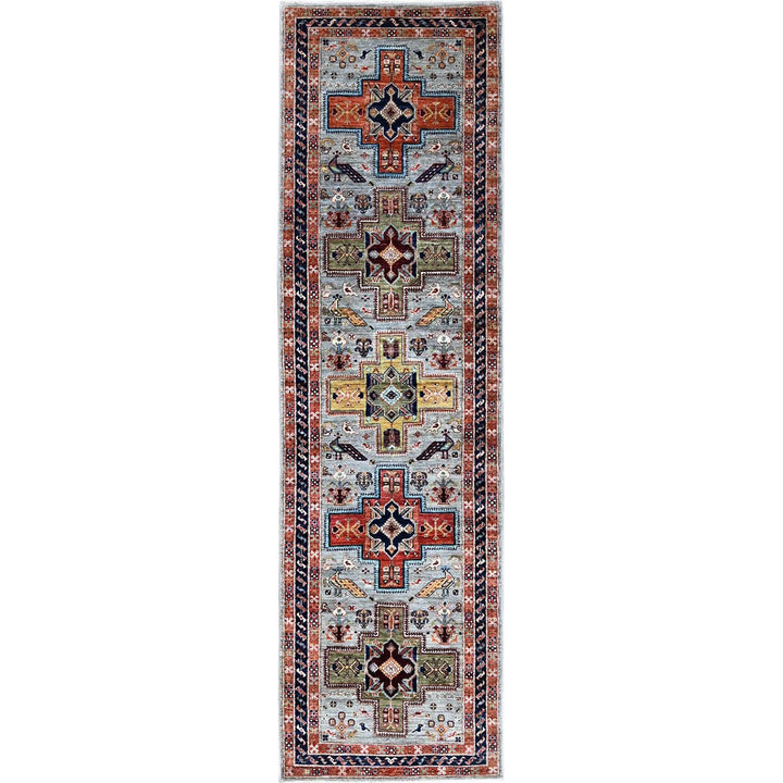 2'8" x 9'8" New Hand Knotted Grey Wool Runner Oriental Rug - MOA1021344