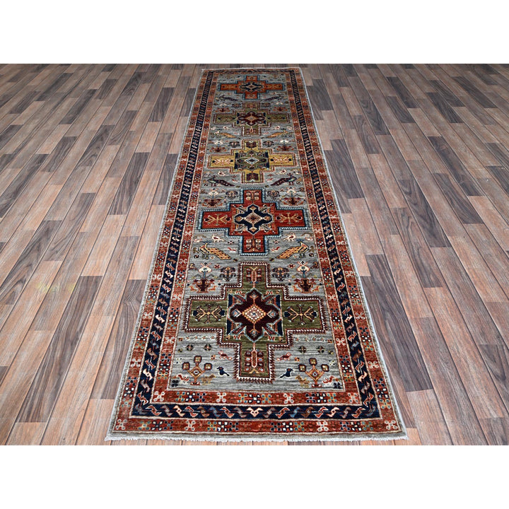 2'8" x 9'8" New Hand Knotted Grey Wool Runner Oriental Rug - MOA1021344