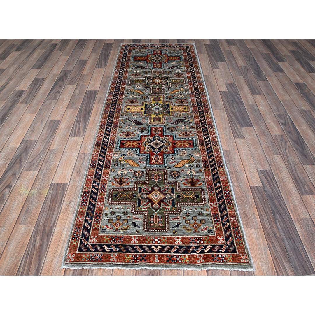 2'7" x 7'11" New Hand Knotted Grey Wool Runner Oriental Rug - MOA1021345