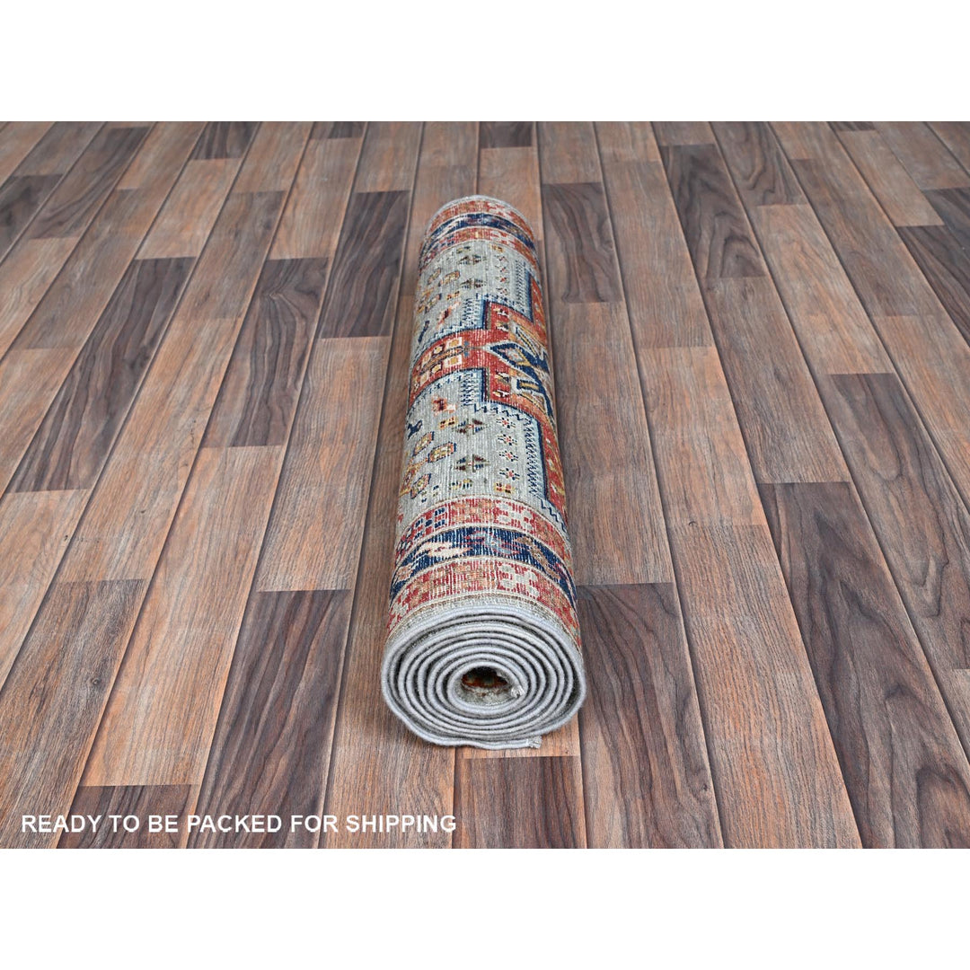 2'7" x 7'11" New Hand Knotted Grey Wool Runner Oriental Rug - MOA1021345