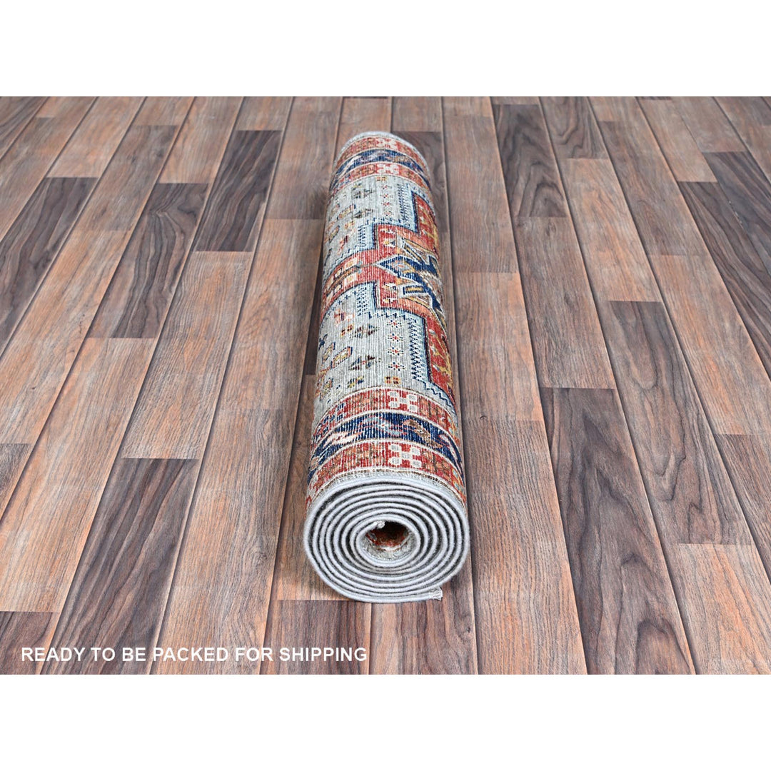 2'7" x 7'11" New Hand Knotted Grey Wool Runner Oriental Rug - MOA1021346