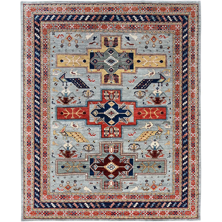 8'0" x 9'9" New Hand Knotted Grey Wool Rectangle Oriental Rug - MOA1021347
