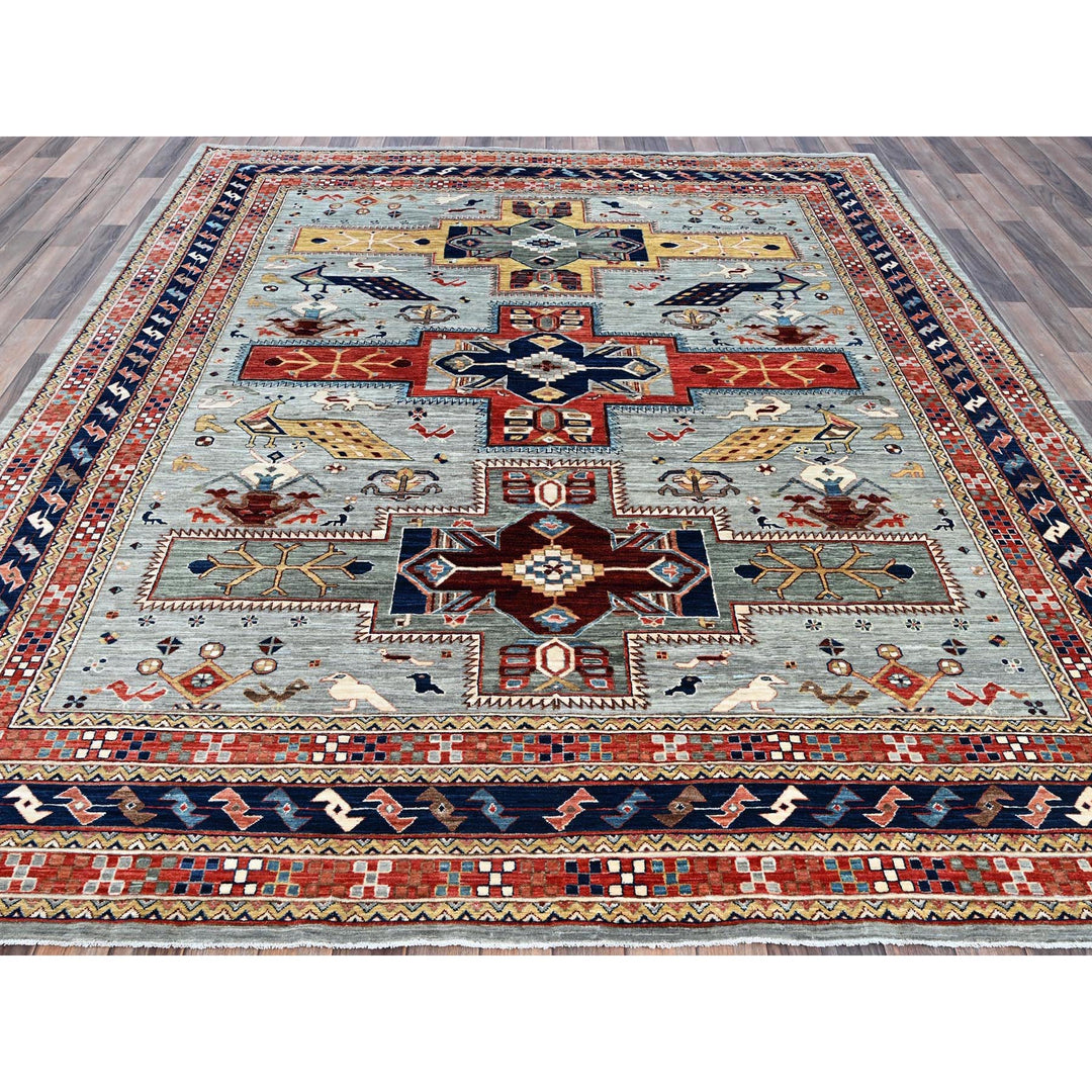 8'0" x 9'9" New Hand Knotted Grey Wool Rectangle Oriental Rug - MOA1021347