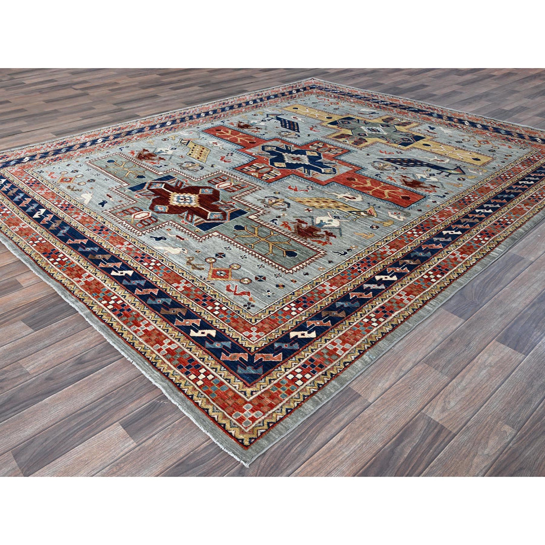 8'0" x 9'9" New Hand Knotted Grey Wool Rectangle Oriental Rug - MOA1021347