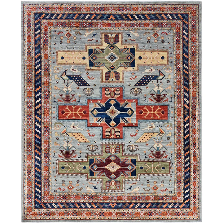 7'11" x 9'8" New Hand Knotted Grey Wool Rectangle Oriental Rug - MOA1021348