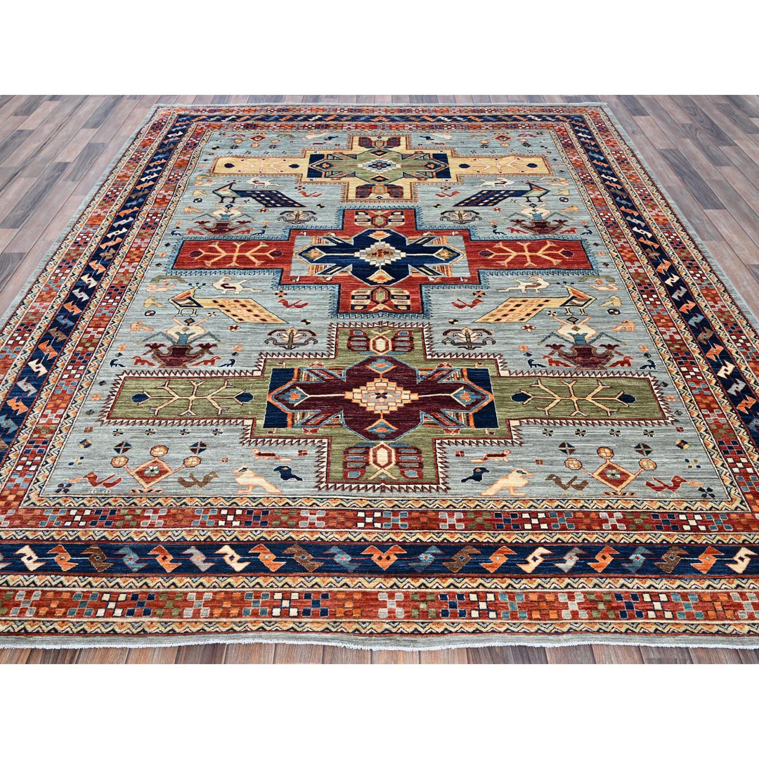 7'11" x 9'8" New Hand Knotted Grey Wool Rectangle Oriental Rug - MOA1021348