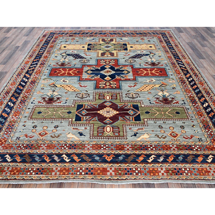 7'11" x 9'8" New Hand Knotted Grey Wool Rectangle Oriental Rug - MOA1021348