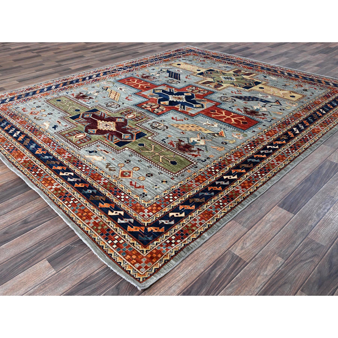 7'11" x 9'8" New Hand Knotted Grey Wool Rectangle Oriental Rug - MOA1021348