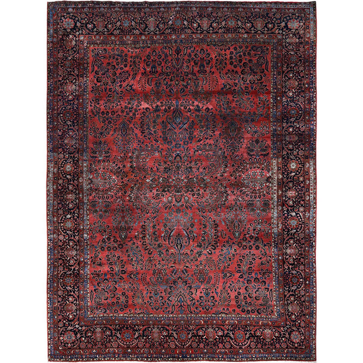 10'3" x 13'9" Vintage Hand Knotted Red Wool Rectangle Oriental Rug - MOA1021369