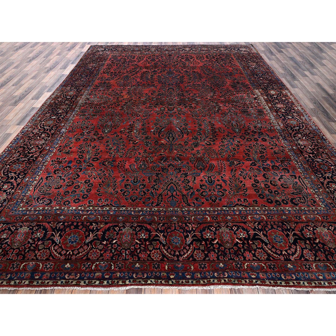 10'3" x 13'9" Vintage Hand Knotted Red Wool Rectangle Oriental Rug - MOA1021369